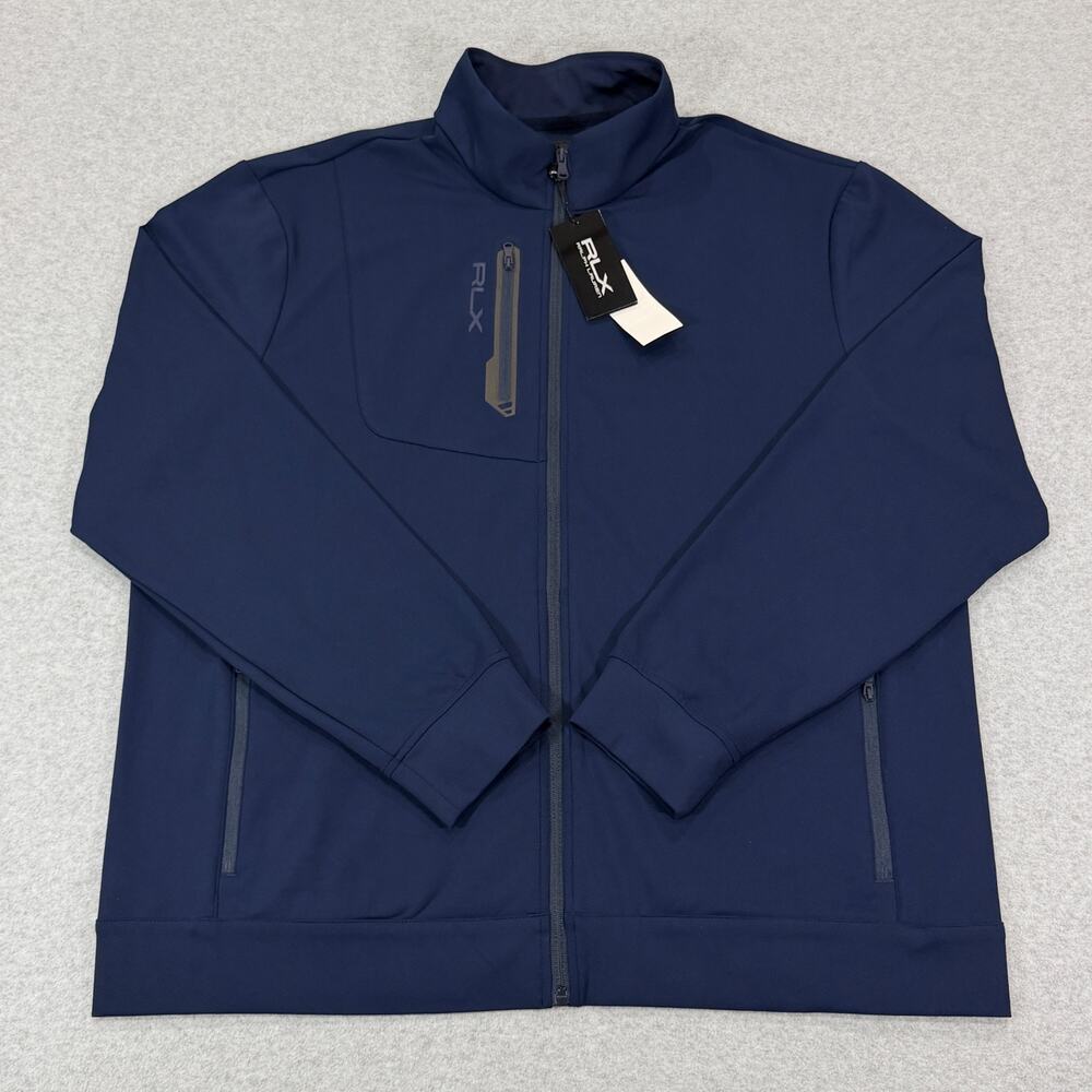 RLX Ralph Lauren Performance Jersey Track Jacket Mens XXL Full Zip Navy Blue NWT